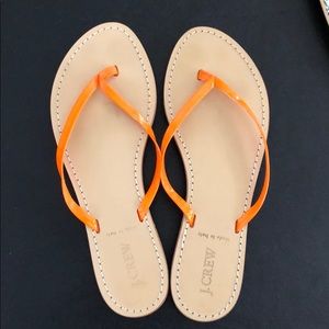 J Crew Patten leather neon orange flip flops!